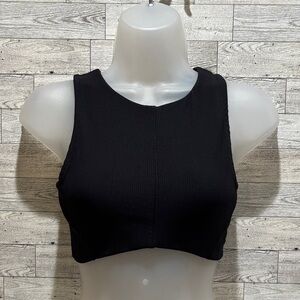 Sage Collective Black Ribbed Crop Tank Top